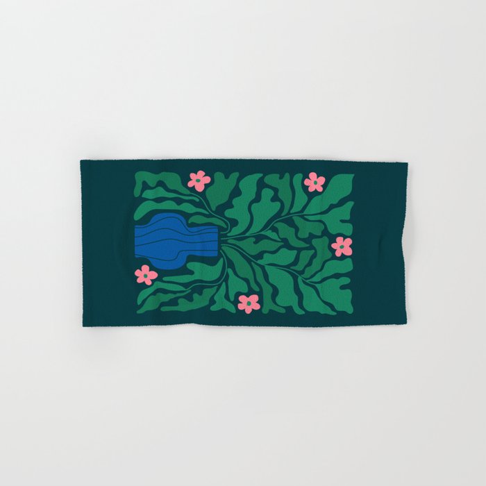 Summer Bloom: Pine Green Leaves & Pink Poppies Bath Towel Gallery Image 1
