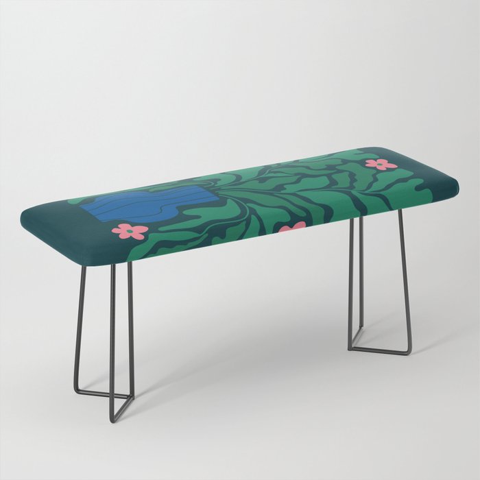 Summer Bloom: Pine Green Leaves & Pink Poppies Bench Gallery Image 1