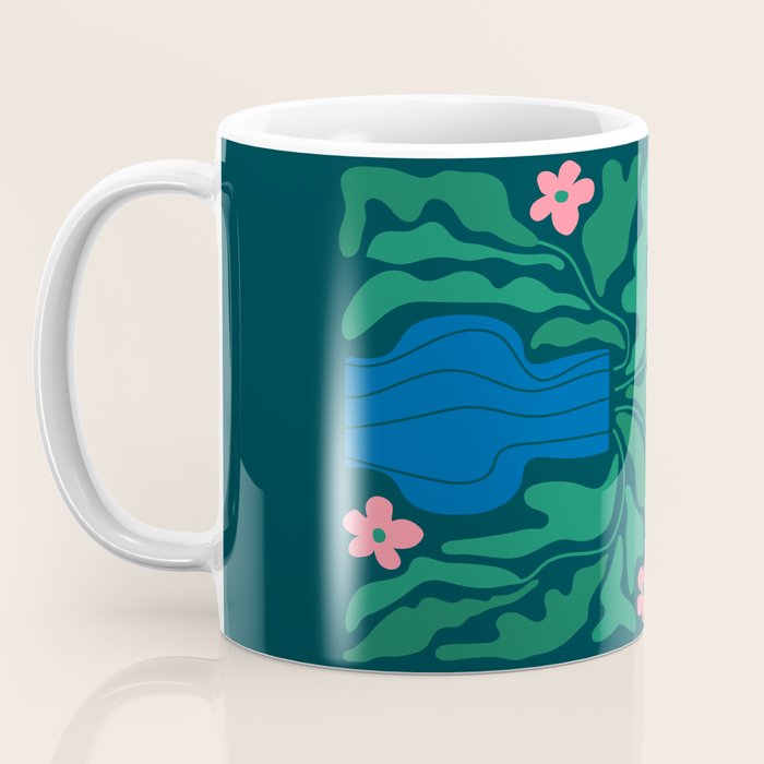 Summer Bloom: Pine Green Leaves & Pink Poppies Coffee Mug Gallery Image 3