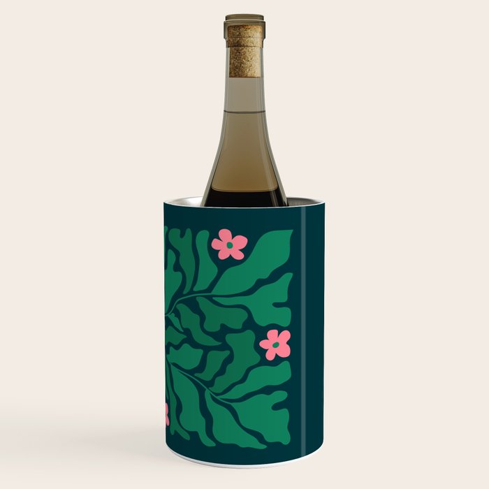 Summer Bloom: Pine Green Leaves & Pink Poppies Wine Chiller Gallery Image 3