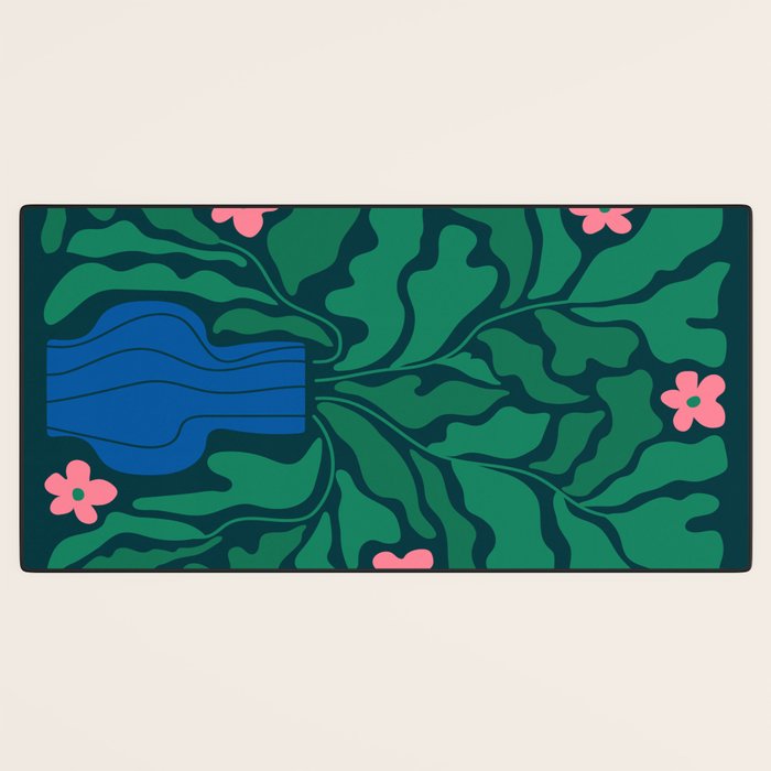 Summer Bloom: Pine Green Leaves & Pink Poppies Desk Mat Gallery Image 3