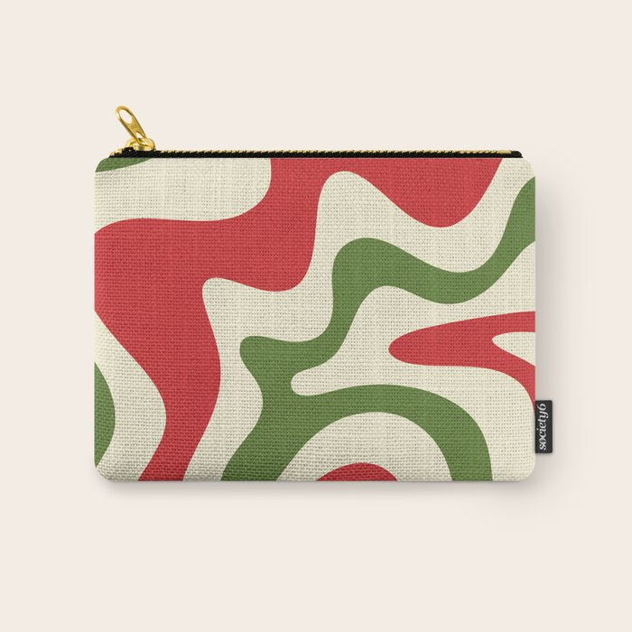 Liquid Swirl Abstract Christmas Pattern Square in Retro Red Green Cream  Carry All Pouch Gallery Image 1