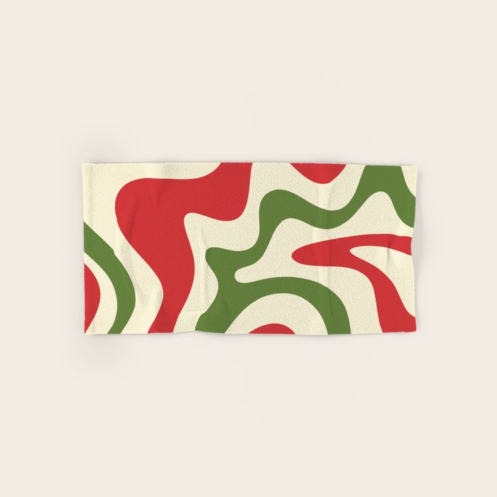 Liquid Swirl Abstract Christmas Pattern Square in Retro Red Green Cream  Bath Towel Gallery Image 1