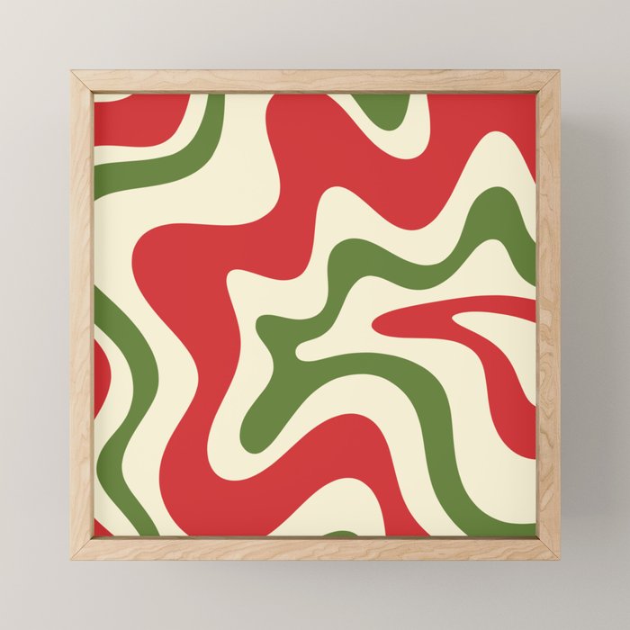Liquid Swirl Abstract Christmas Pattern Square in Retro Red Green Cream  Mini Art Print Gallery Image 1