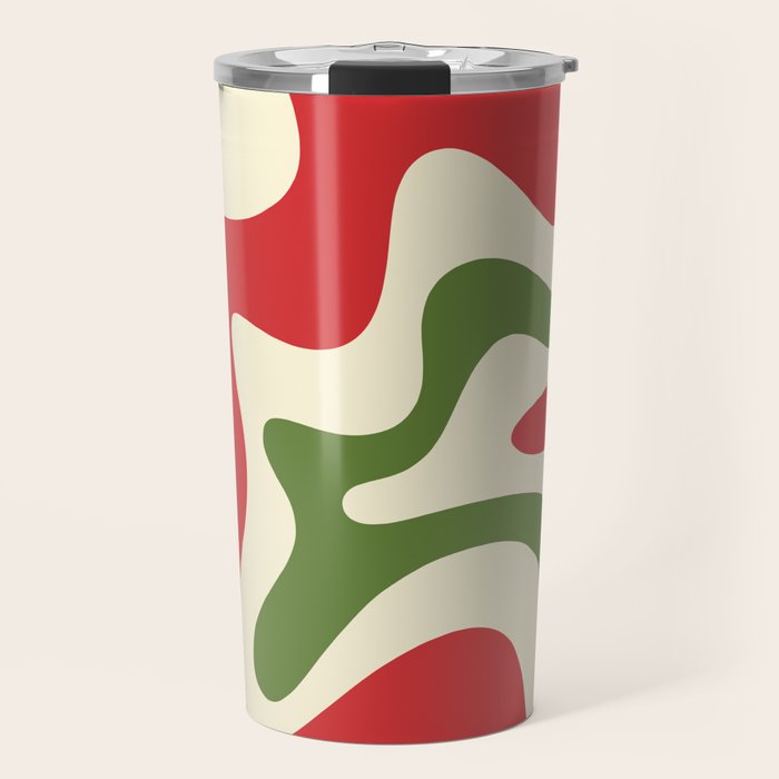 Liquid Swirl Abstract Christmas Pattern Square in Retro Red Green Cream  Travel Mug Gallery Image 1