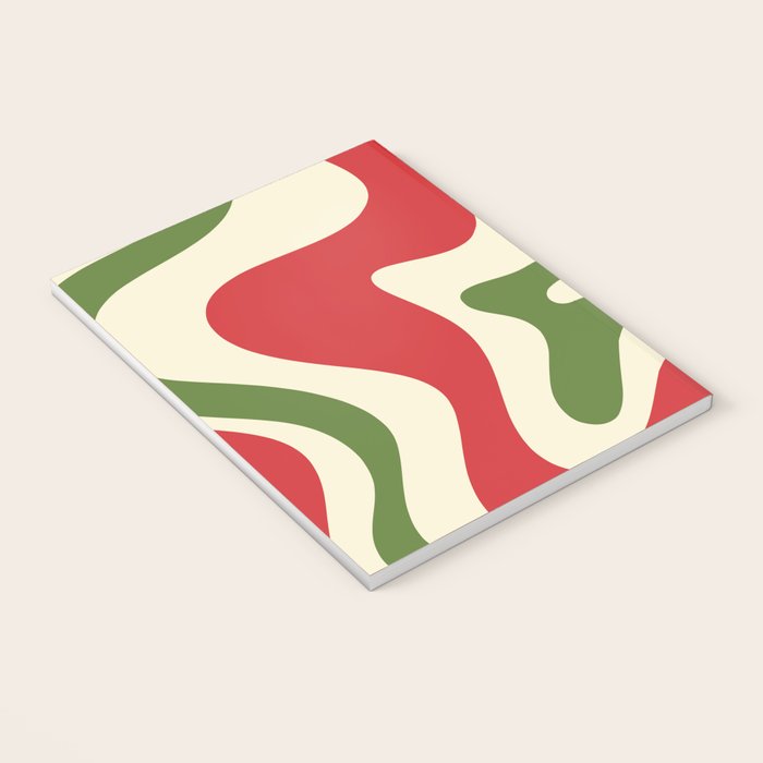 Liquid Swirl Abstract Christmas Pattern Square in Retro Red Green Cream  Notebook Gallery Image 3