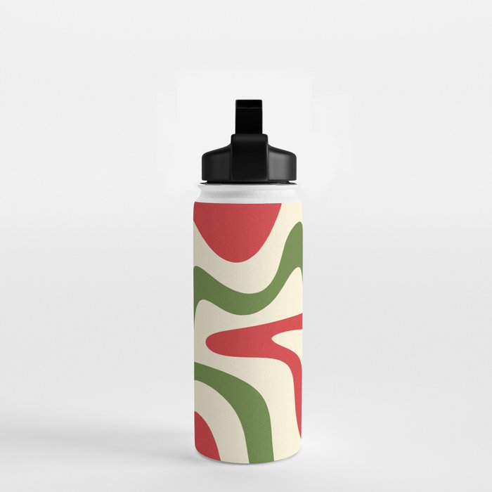Liquid Swirl Abstract Christmas Pattern Square in Retro Red Green Cream  Water Bottle Gallery Image 2