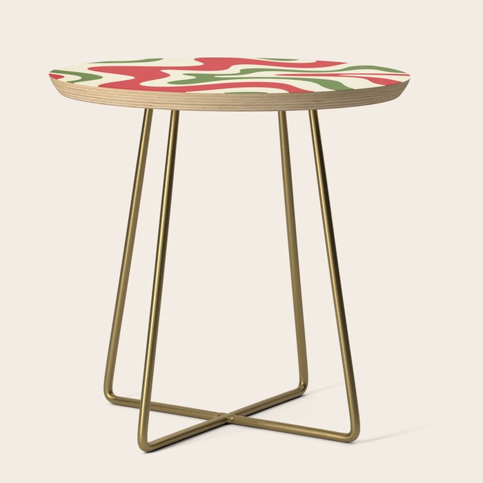 Liquid Swirl Abstract Christmas Pattern Square in Retro Red Green Cream  Side Table Gallery Image 1