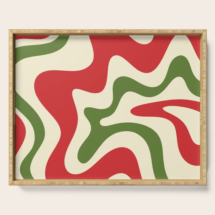 Liquid Swirl Abstract Christmas Pattern Square in Retro Red Green Cream  Serving Tray Gallery Image 1