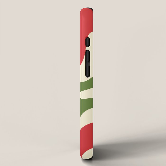 Liquid Swirl Abstract Christmas Pattern Square in Retro Red Green Cream  iPhone Case Gallery Image 2