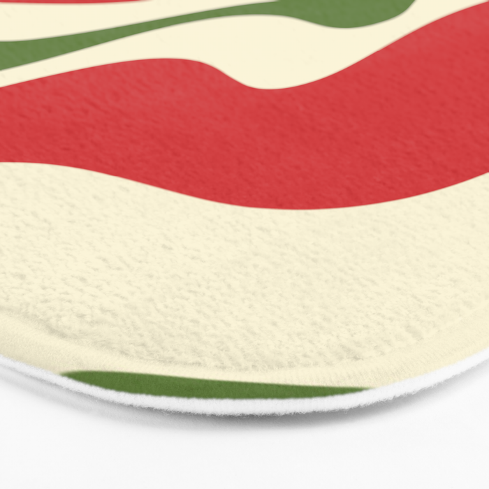 Liquid Swirl Abstract Christmas Pattern Square in Retro Red Green Cream  Bath Mat Gallery Image 3
