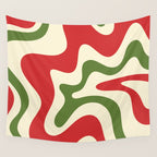 Liquid Swirl Abstract Christmas Pattern Square in Retro Red Green Cream  Wall Tapestry Gallery Image 4