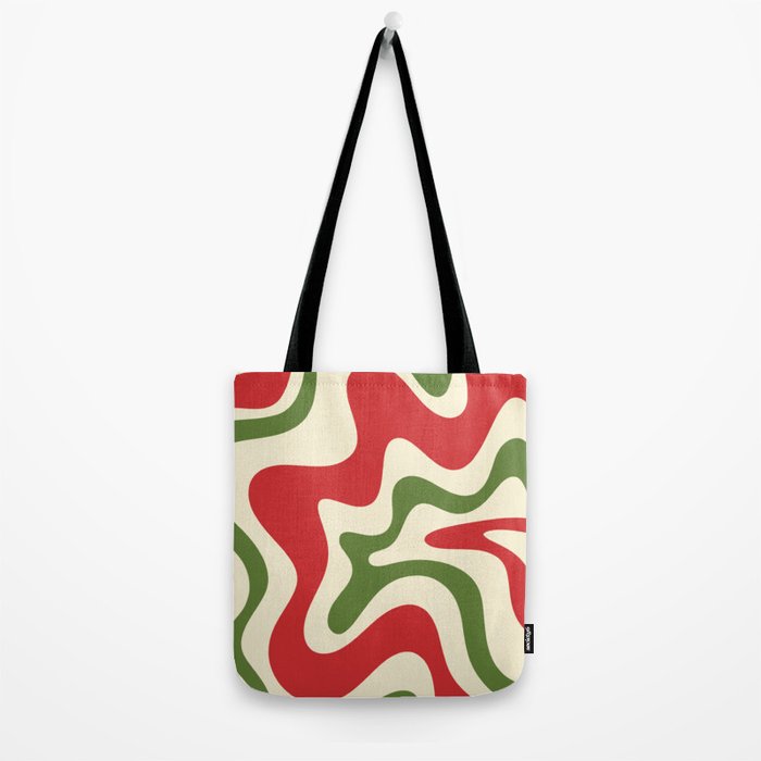 Liquid Swirl Abstract Christmas Pattern Square in Retro Red Green Cream  Tote Bag Gallery Image 2
