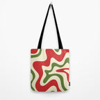 Liquid Swirl Abstract Christmas Pattern Square in Retro Red Green Cream  Tote Bag Gallery Image 2