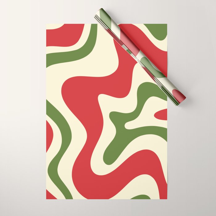 Liquid Swirl Abstract Christmas Pattern Square in Retro Red Green Cream  Wrapping Paper Gallery Image 1