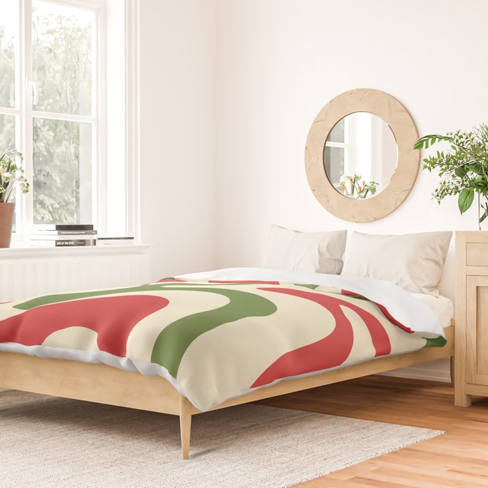 Liquid Swirl Abstract Christmas Pattern Square in Retro Red Green Cream  Duvet Cover Gallery Image 2