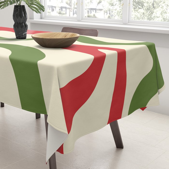 Liquid Swirl Abstract Christmas Pattern Square in Retro Red Green Cream  Tablecloth Gallery Image 3