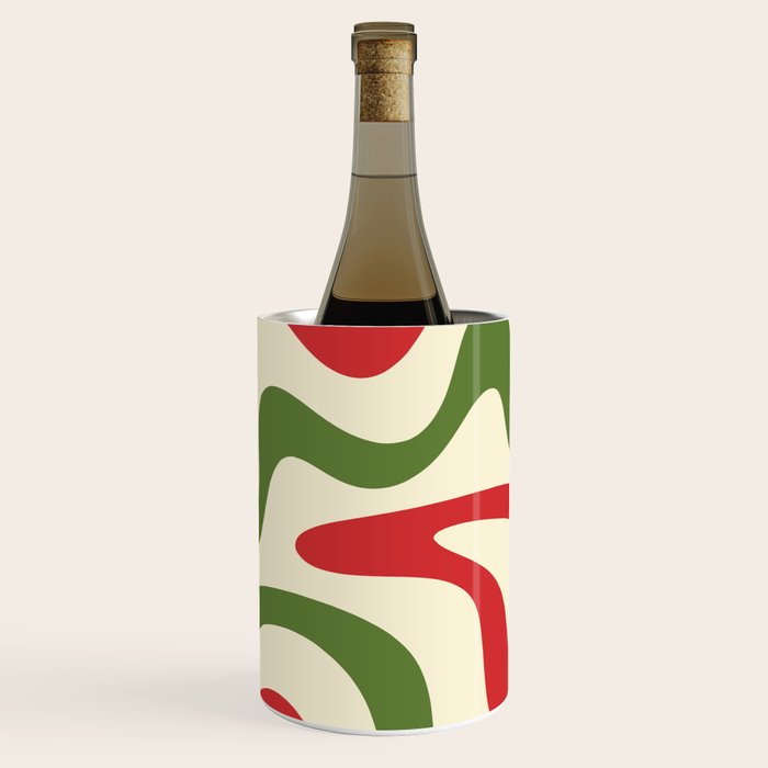 Liquid Swirl Abstract Christmas Pattern Square in Retro Red Green Cream  Wine Chiller Gallery Image 3