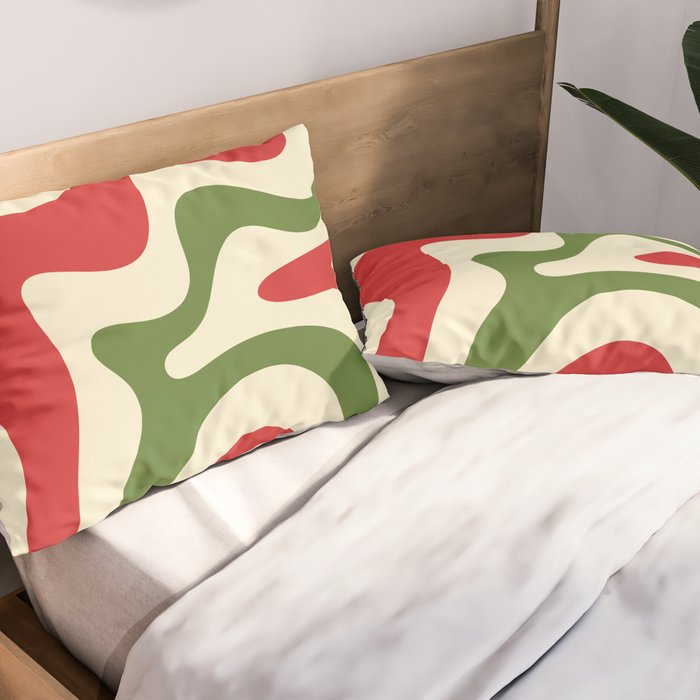 Liquid Swirl Abstract Christmas Pattern Square in Retro Red Green Cream  Pillow Sham Gallery Image 2