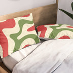 Liquid Swirl Abstract Christmas Pattern Square in Retro Red Green Cream  Pillow Sham Gallery Image 2