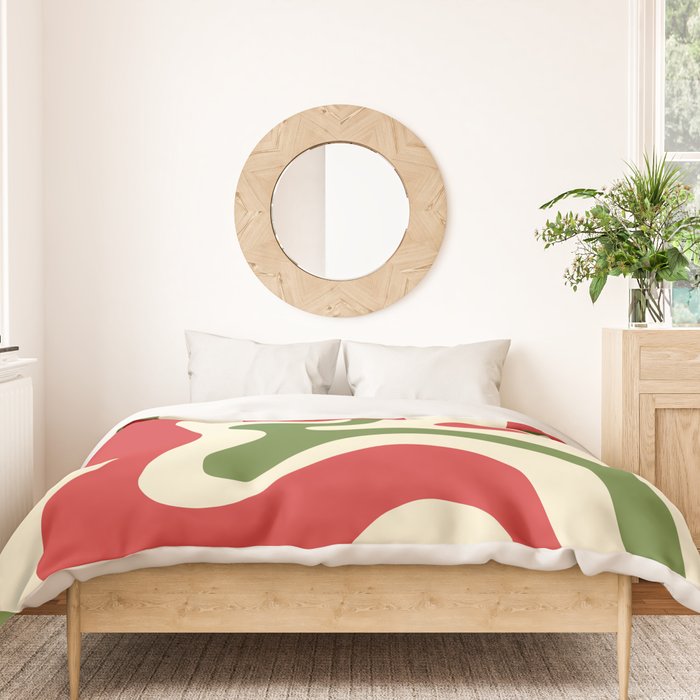 Liquid Swirl Abstract Christmas Pattern Square in Retro Red Green Cream  Duvet Cover Gallery Image 3