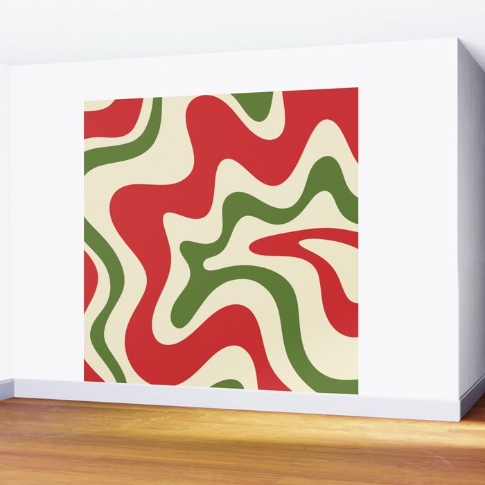 Liquid Swirl Abstract Christmas Pattern Square in Retro Red Green Cream  Wall Mural Gallery Image 2