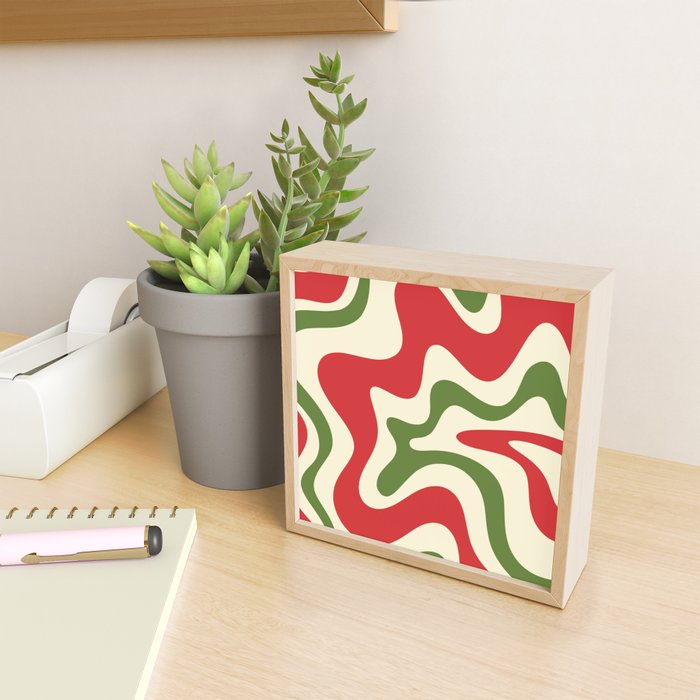 Liquid Swirl Abstract Christmas Pattern Square in Retro Red Green Cream  Mini Art Print Gallery Image 2