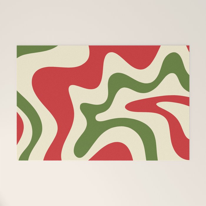 Liquid Swirl Abstract Christmas Pattern Square in Retro Red Green Cream  Welcome Mat Gallery Image 1