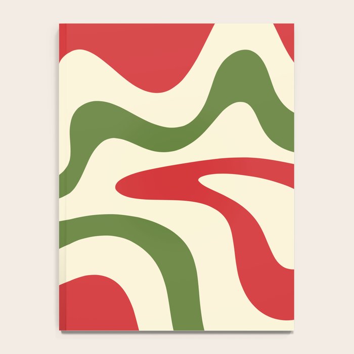 Liquid Swirl Abstract Christmas Pattern Square in Retro Red Green Cream  Notebook Gallery Image 4
