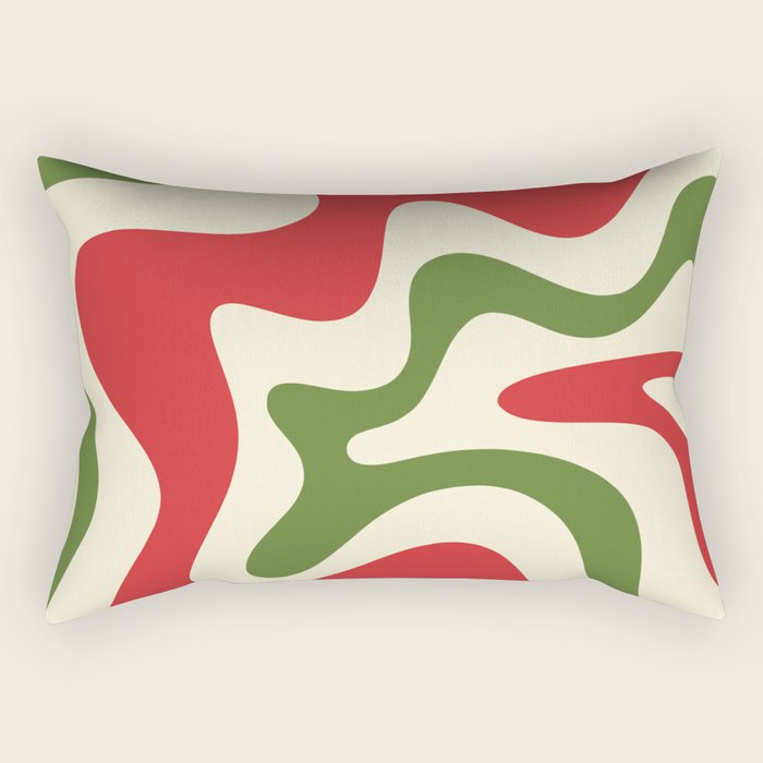 Liquid Swirl Abstract Christmas Pattern Square in Retro Red Green Cream  Rectangular Pillow Gallery Image 1