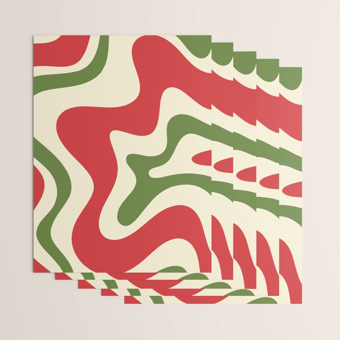 Liquid Swirl Abstract Christmas Pattern Square in Retro Red Green Cream  Wrapping Paper Gallery Image 3