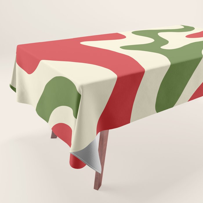 Liquid Swirl Abstract Christmas Pattern Square in Retro Red Green Cream  Tablecloth Gallery Image 1