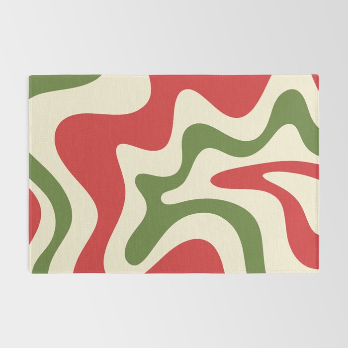 Liquid Swirl Abstract Christmas Pattern Square in Retro Red Green Cream  Rug Gallery Image 2
