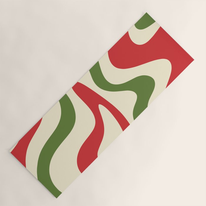 Liquid Swirl Abstract Christmas Pattern Square in Retro Red Green Cream  Yoga Mat Gallery Image 1