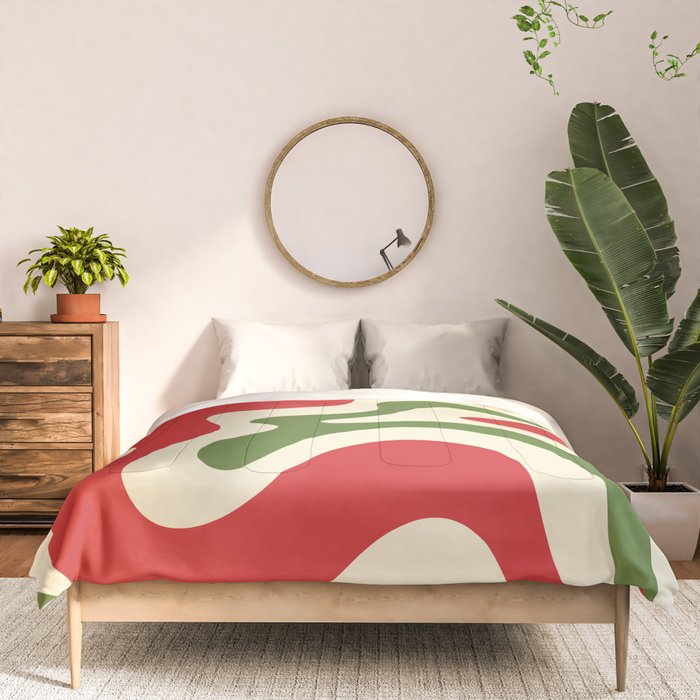 Liquid Swirl Abstract Christmas Pattern Square in Retro Red Green Cream  Comforter Gallery Image 3