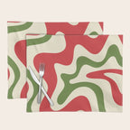 Liquid Swirl Abstract Christmas Pattern Square in Retro Red Green Cream  Placemat Gallery Image 1