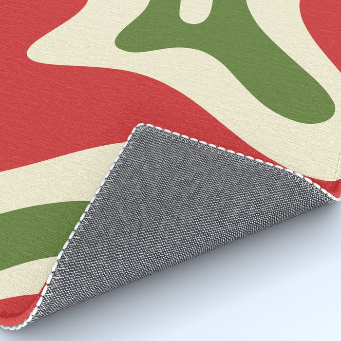 Liquid Swirl Abstract Christmas Pattern Square in Retro Red Green Cream  Rug Gallery Image 4