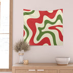 Liquid Swirl Abstract Christmas Pattern Square in Retro Red Green Cream  Wall Tapestry Gallery Image 2