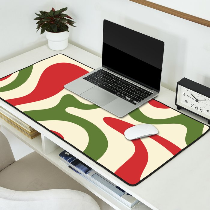 Liquid Swirl Abstract Christmas Pattern Square in Retro Red Green Cream  Desk Mat Gallery Image 2
