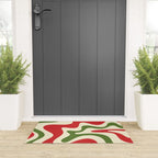 Liquid Swirl Abstract Christmas Pattern Square in Retro Red Green Cream  Welcome Mat Gallery Image 3