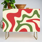 Liquid Swirl Abstract Christmas Pattern Square in Retro Red Green Cream  Credenza Gallery Image 1