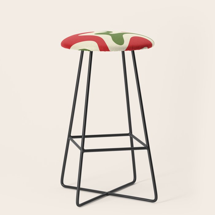Liquid Swirl Abstract Christmas Pattern Square in Retro Red Green Cream  Stool Gallery Image 1