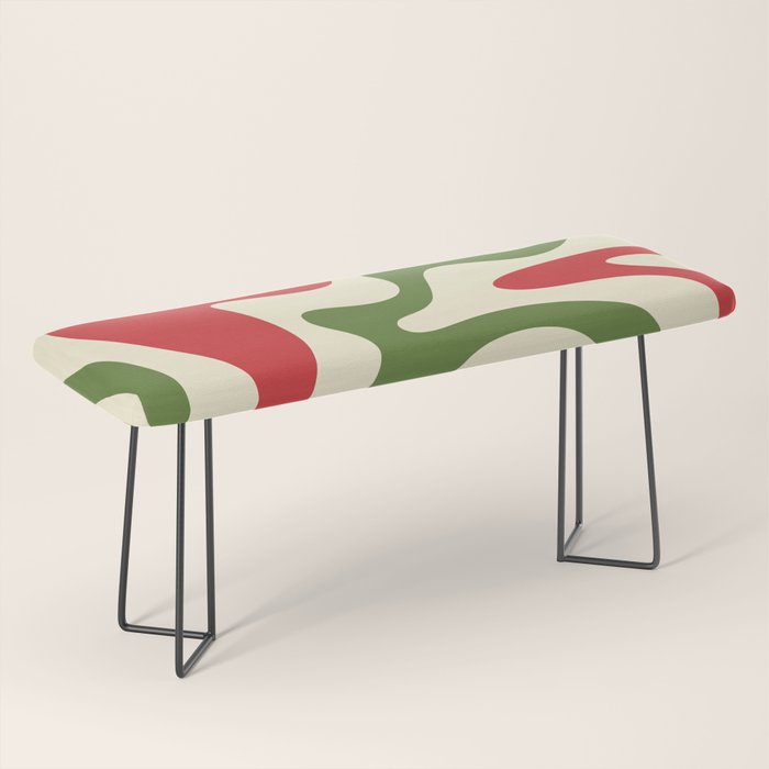 Liquid Swirl Abstract Christmas Pattern Square in Retro Red Green Cream  Bench Gallery Image 1