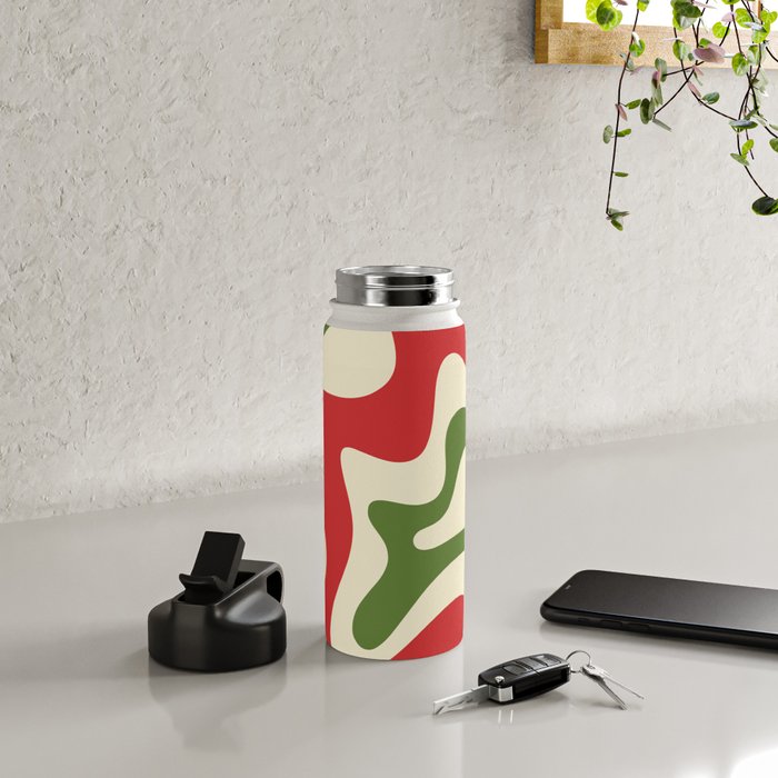 Liquid Swirl Abstract Christmas Pattern Square in Retro Red Green Cream  Water Bottle Gallery Image 4