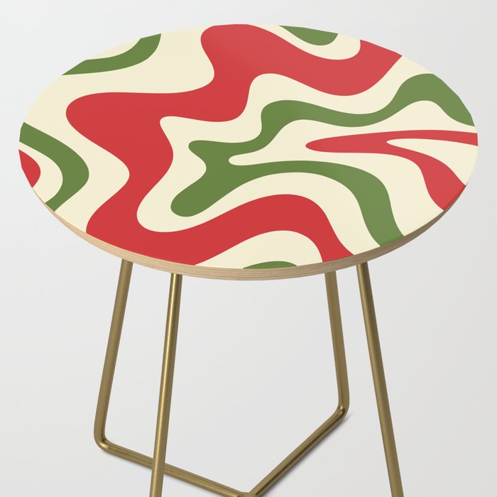 Liquid Swirl Abstract Christmas Pattern Square in Retro Red Green Cream  Side Table Gallery Image 2