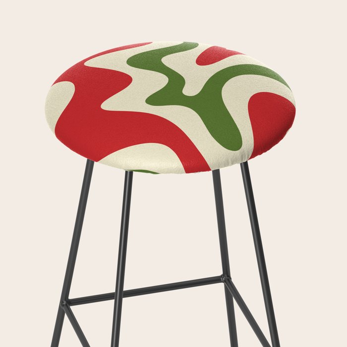Liquid Swirl Abstract Christmas Pattern Square in Retro Red Green Cream  Stool Gallery Image 2