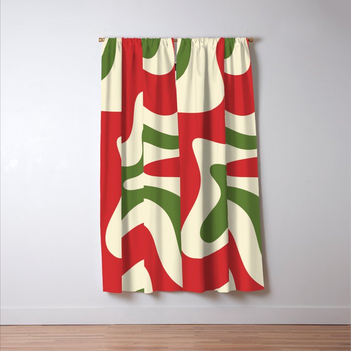 Liquid Swirl Abstract Christmas Pattern Square in Retro Red Green Cream  Window Curtain Gallery Image 3