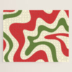 Liquid Swirl Abstract Christmas Pattern Square in Retro Red Green Cream  Jigsaw Puzzle Gallery Image 1