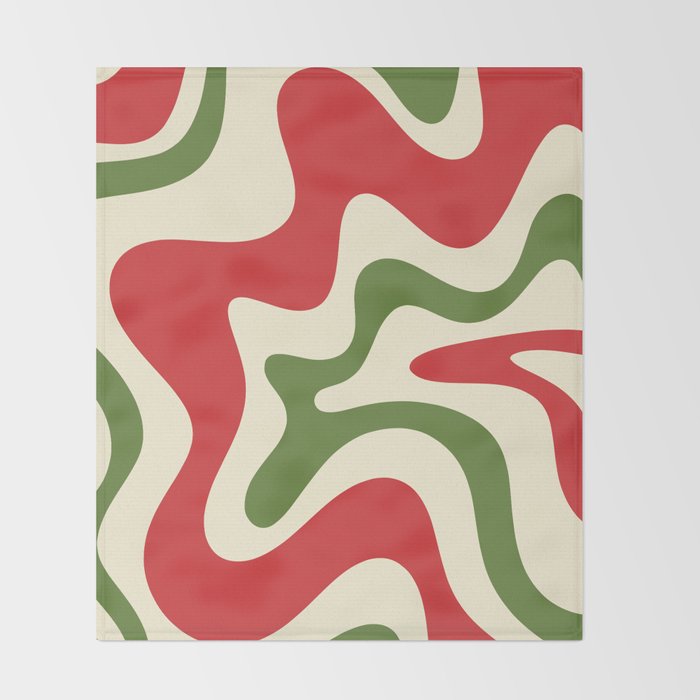 Liquid Swirl Abstract Christmas Pattern Square in Retro Red Green Cream  Throw Blanket Gallery Image 2