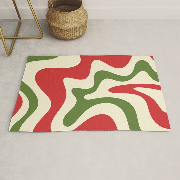 Liquid Swirl Abstract Christmas Pattern Square in Retro Red Green Cream  Rug Gallery Image 1
